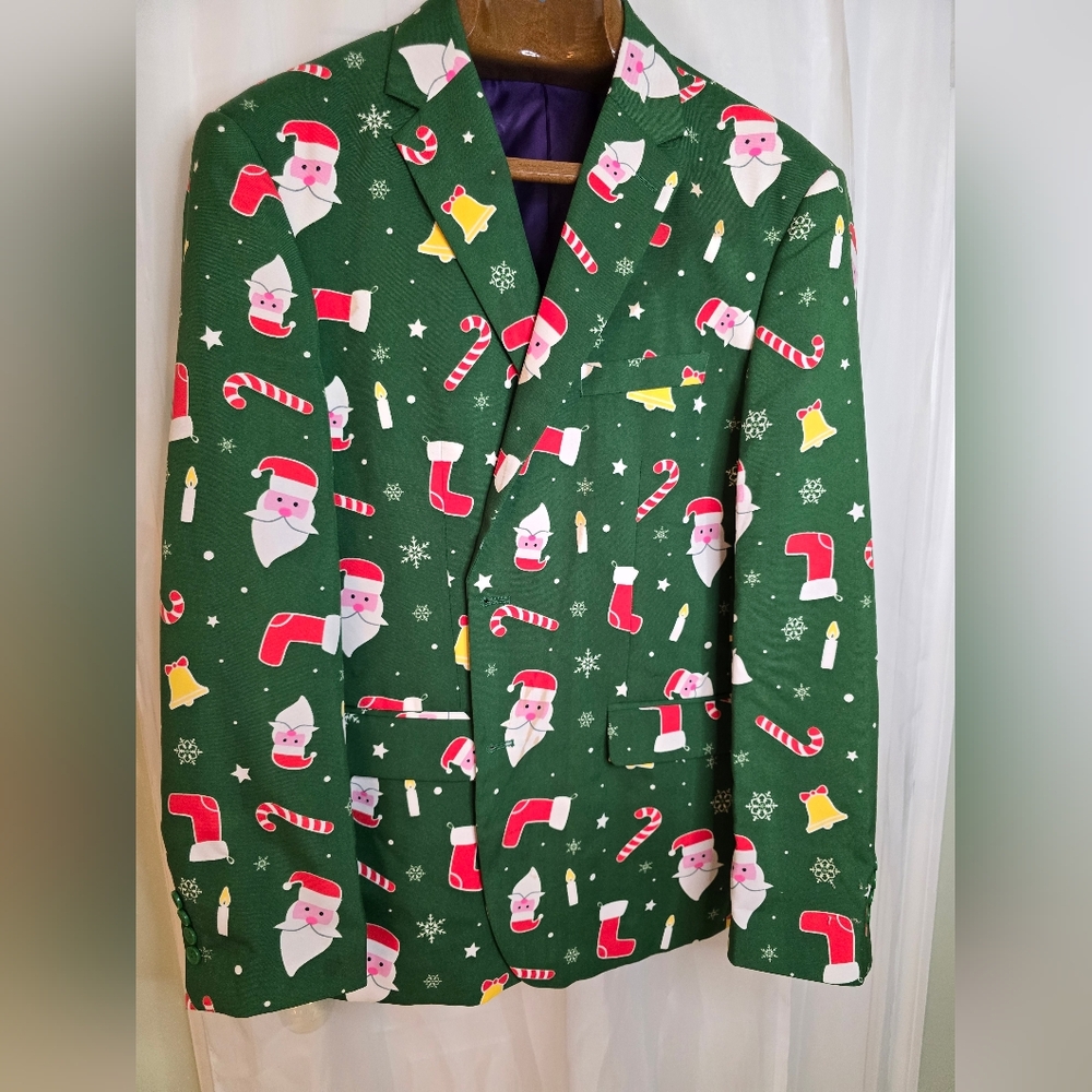 OppoSuits Green Santa Print Blazer